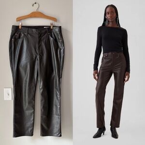 GAP Brown Vegan Leather ‘90s Straight High Rise Pants Size 14 SHORT